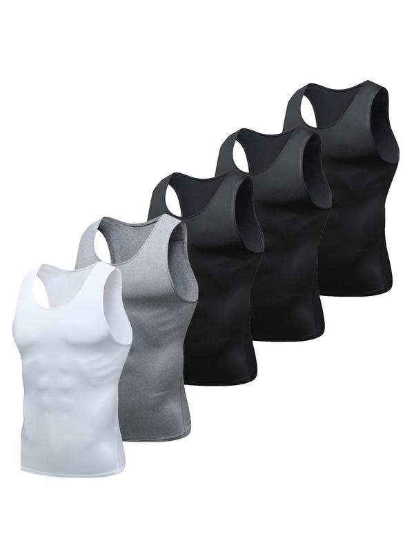 Men's Solid Compression Tank Top, Quick Drying Breathable Shaper Top for Fall, Fall Wear, Back To School Sleeveless Sports Top for Men, Fall Athletic Workout Gym Exercise Clothing, 90s Clothes