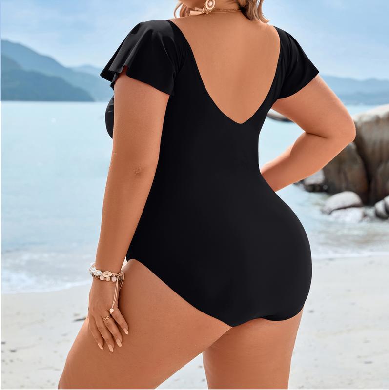 Blooming Jelly Women's Plus Size One Piece Swimsuit Tummy Control Bathing Suit Vintage V Neck Swimwear