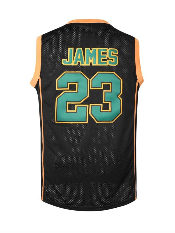 Men's Letter & Number Embroidery Contrast Binding Basketball Jersey, Loose Casual Breathable Basketball Vest, Men's Basketball Jersey for Sports Training