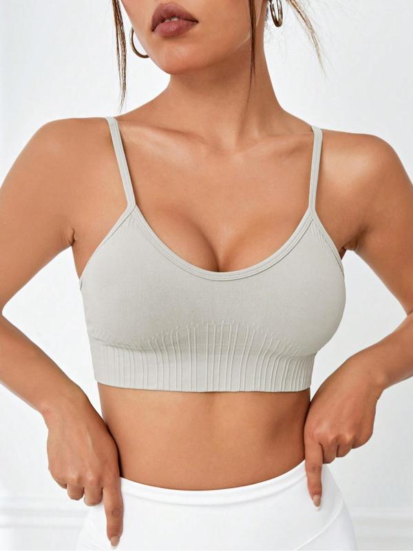 Women's Solid Wireless Sports Bra, Breathable Comfortable Adjustable Strap Athletic Bra, Ladies Sportswear for Indoor Outdoor Wear