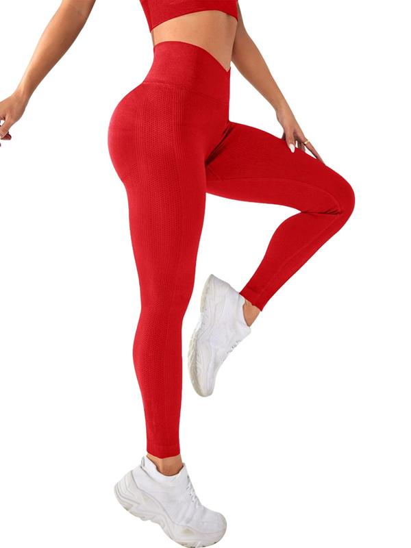 Women's Solid V-cut Criss Cross High Waist Sports Leggings, Seamless Tummy Control Butt Lifting Skinny Pants, Ladies Sportswear Bottoms for Yaga Gym, Fall Outfits 2024