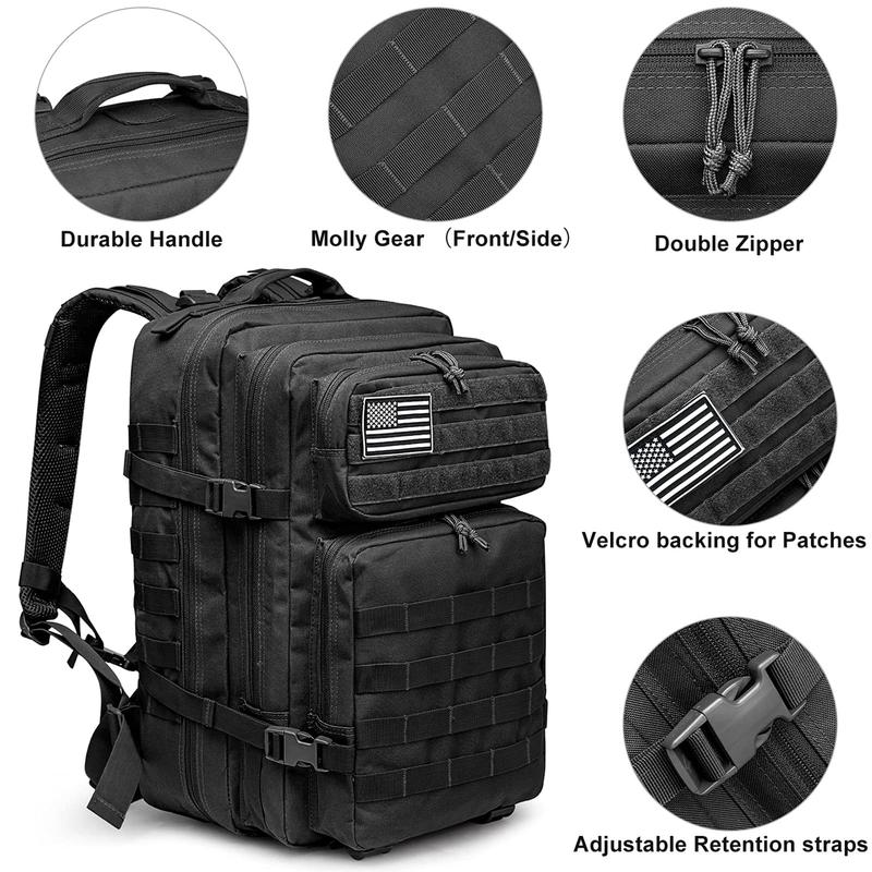 40L Military Tactical Backpack 3 Day Assault Survival Molle Bag Shelter Bag Fishing Backpack Rucksack Camping Backpack Wilderness Survival Backpack with American Flag Patch Wilderness