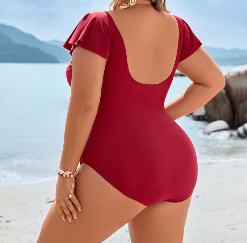 Blooming Jelly Women's Plus Size One Piece Swimsuit Tummy Control Bathing Suit Vintage V Neck Swimwear