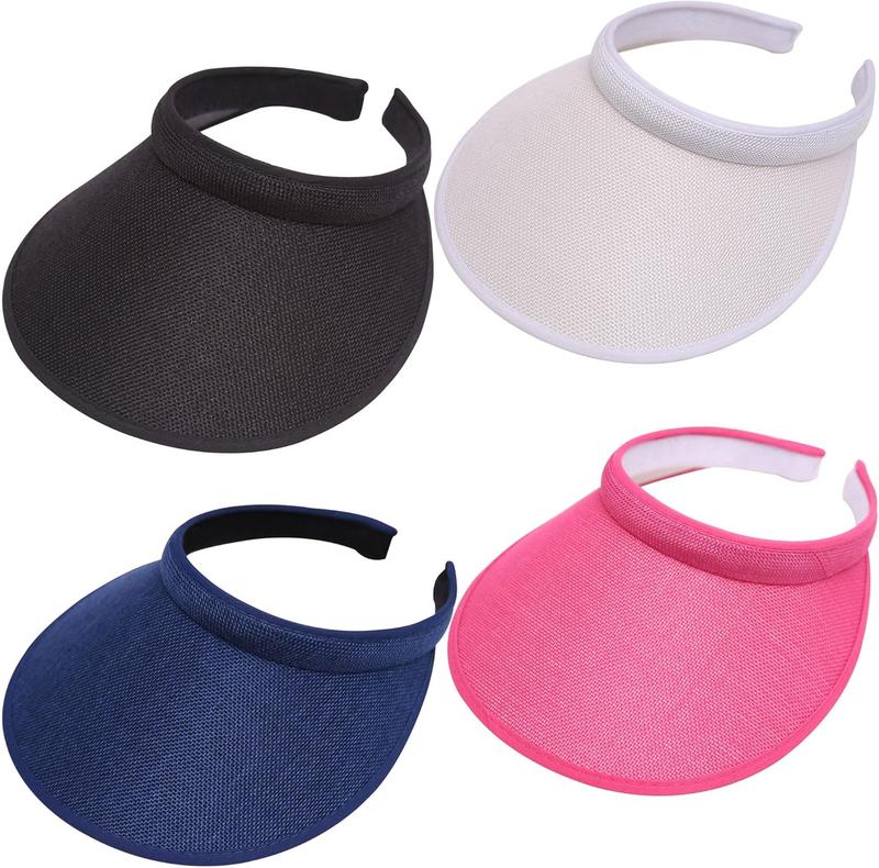 4 Pack Large Clip-On Sun Visors Hats Women Men Wide Brim Non-Slip Sports Golf Visors Hat Adjustable UV Protection Cap