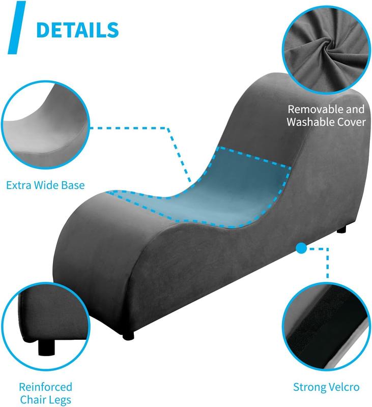 Mjkone Velvet Yoga Chair, Modern Curved Chaise Lounge for Stretching Exercising Relaxation,Dark Grey