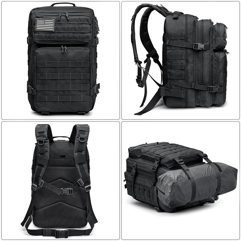 40L Military Tactical Backpack 3 Day Assault Survival Molle Bag Shelter Bag Fishing Backpack Rucksack Camping Backpack Wilderness Survival Backpack with American Flag Patch Wilderness