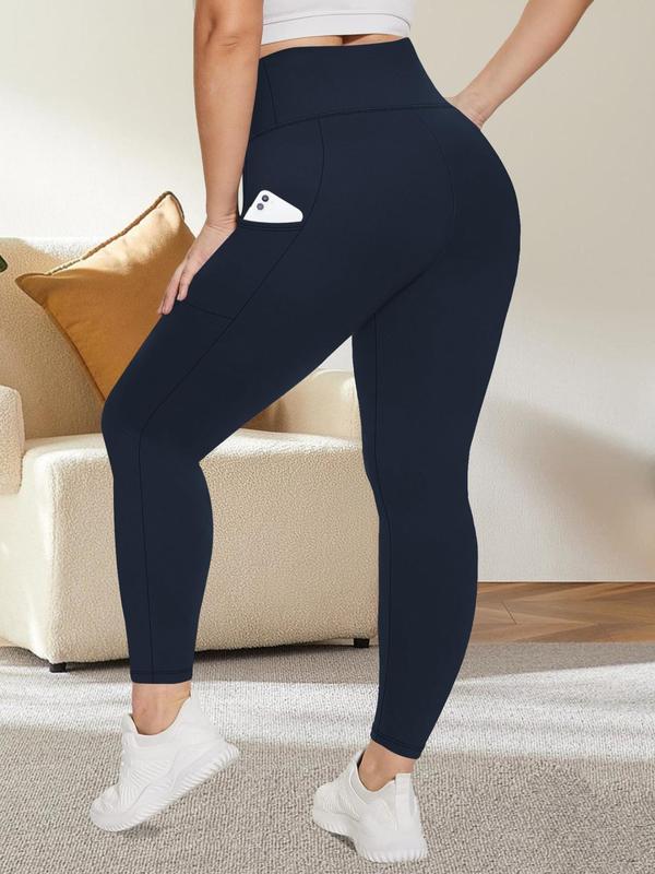 Solid Pocket High Waist Seamless Leggings, Comfy High Stretch Yoga Pants for Women, Summer Outfits, Women's Legging Outfits, Please Purchase One Size Smaller