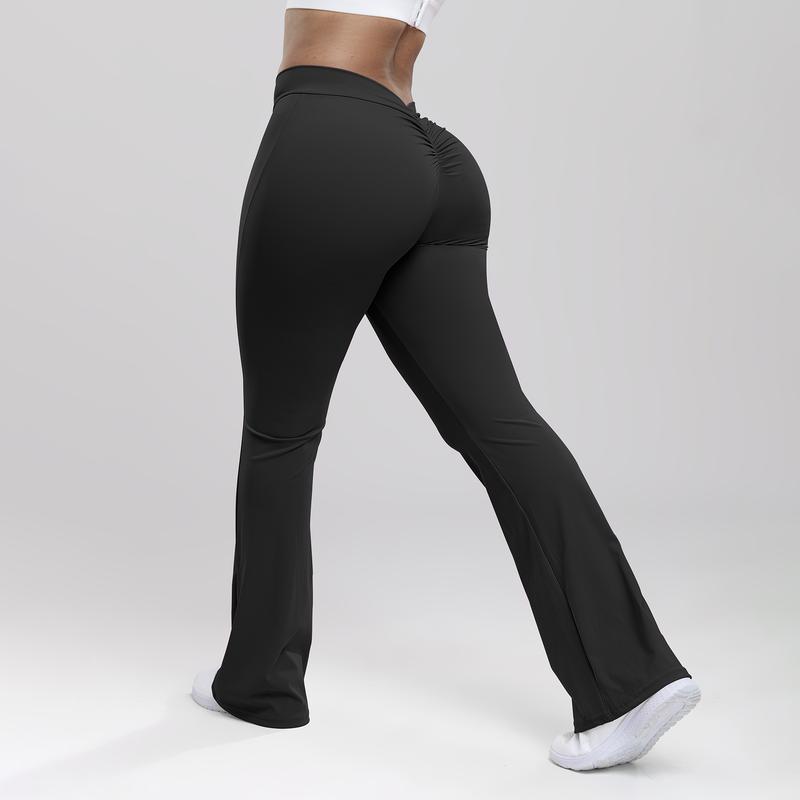 Women High Waist Flare Legging V Back Butt Lifting Wide Leg Workout Yoga Pants gym outfit