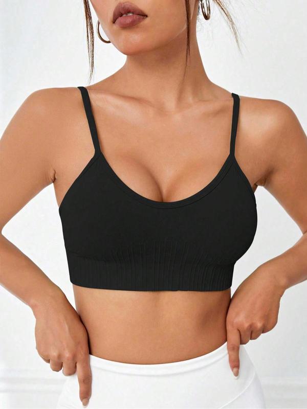 Women's Solid Wireless Sports Bra, Breathable Comfortable Adjustable Strap Athletic Bra, Ladies Sportswear for Indoor Outdoor Wear