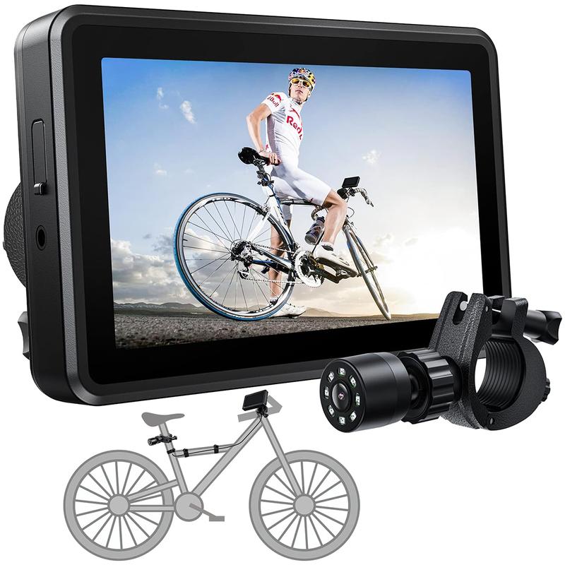 Bike camera, Handlebar Bicycle Rear View camera with 4.3'' HD Night Vision Function, 145° Wide Angle View, Adjustable Rotatable Bracket, Compatible with Bicycle, Mountain, Road Bike