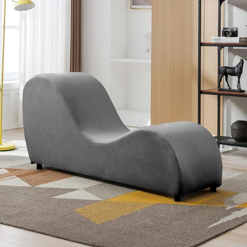 Mjkone Velvet Yoga Chair, Modern Curved Chaise Lounge for Stretching Exercising Relaxation,Dark Grey