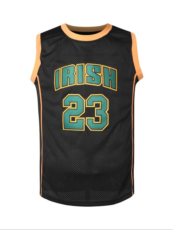 Men's Letter & Number Embroidery Contrast Binding Basketball Jersey, Loose Casual Breathable Basketball Vest, Men's Basketball Jersey for Sports Training