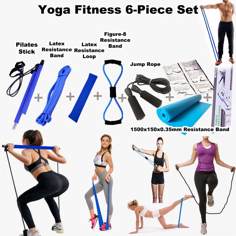 Yoga Fitness 6-Piece Set Pilates Stick Latex Resistance Band Jump Rope