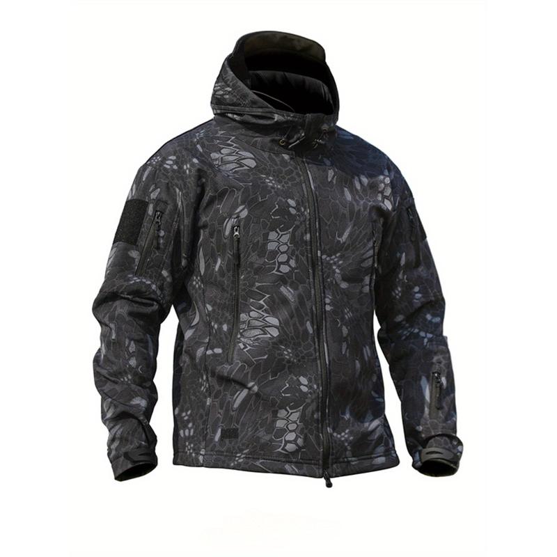 Men's creative print jacket, outdoor windproof and waterproof jacket, camouflage combat suit, suitable for running, training, hiking and outdoor camping