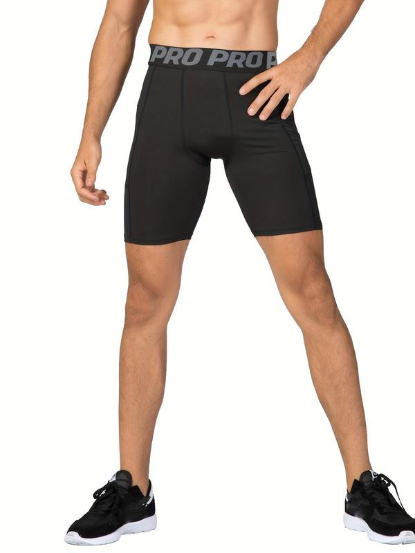 Sporty Men's 3 Counts Letter Tape Sports Skinny Gym Shorts, Quick Drying Breathable Compression Sport Tight-Fitting Shorts for Gym Running Cycling