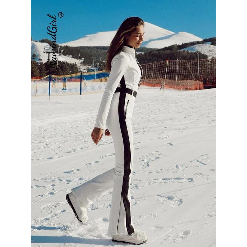 Women Ski Jumpsuits Winter Patchwork Long Sleeve Waterproof Windproof Skiing Overall Female 2024 Elegant Skateboard Jumpsuit