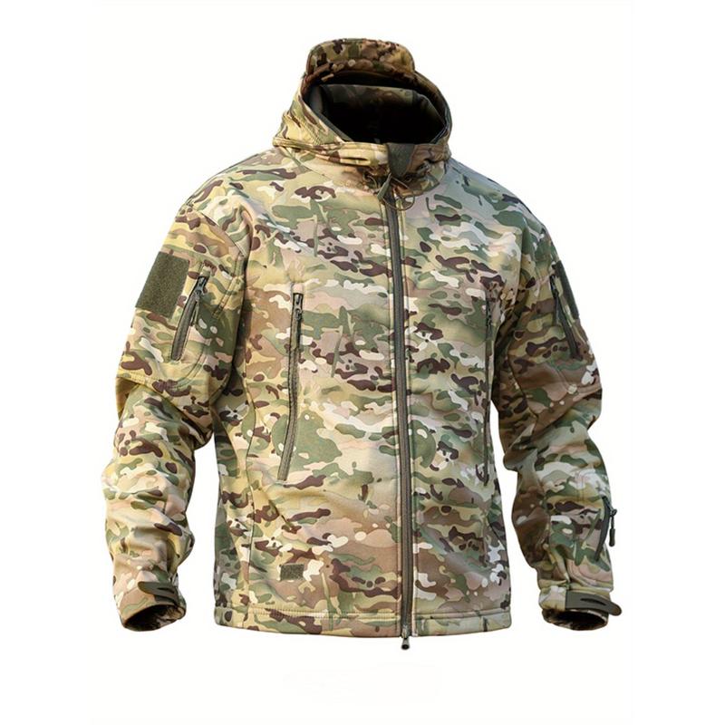 Men's creative print jacket, outdoor windproof and waterproof jacket, camouflage combat suit, suitable for running, training, hiking and outdoor camping