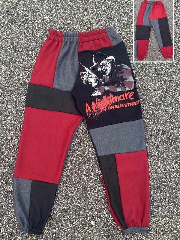 Do you like Scary Movie Halloween Joggers Pants_grey,red, Halloween Jogger Pants, Horror Movie Pants, Fall Winter Pants, Horror Patchwork Sweatpants, Jogger Pant For Men and Women.