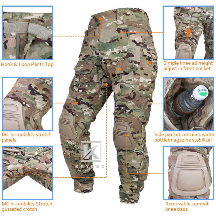 KRYDEX  G3 Combat Training Pants  Tactical Cargo Trousers With Knee Pads Men's Camo Print Waterproof Tactical Pants