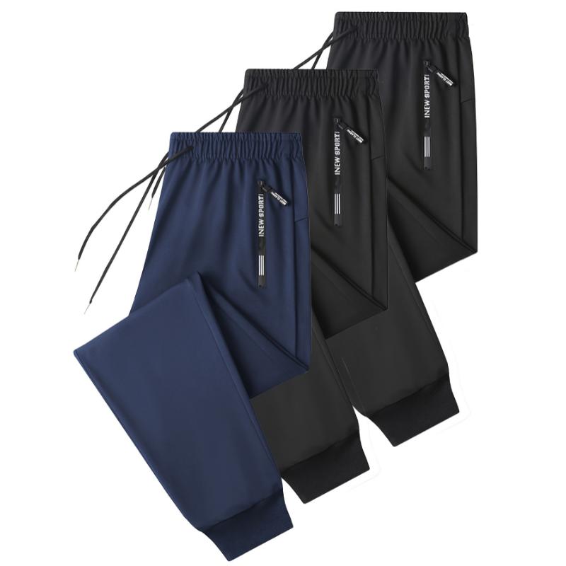 3pcs Men's Athletic Joggers with Zipper Pockets & Drawstring Waist - Solid Color, Stretch Fabric for All Seasons Fitness & Casual Wear