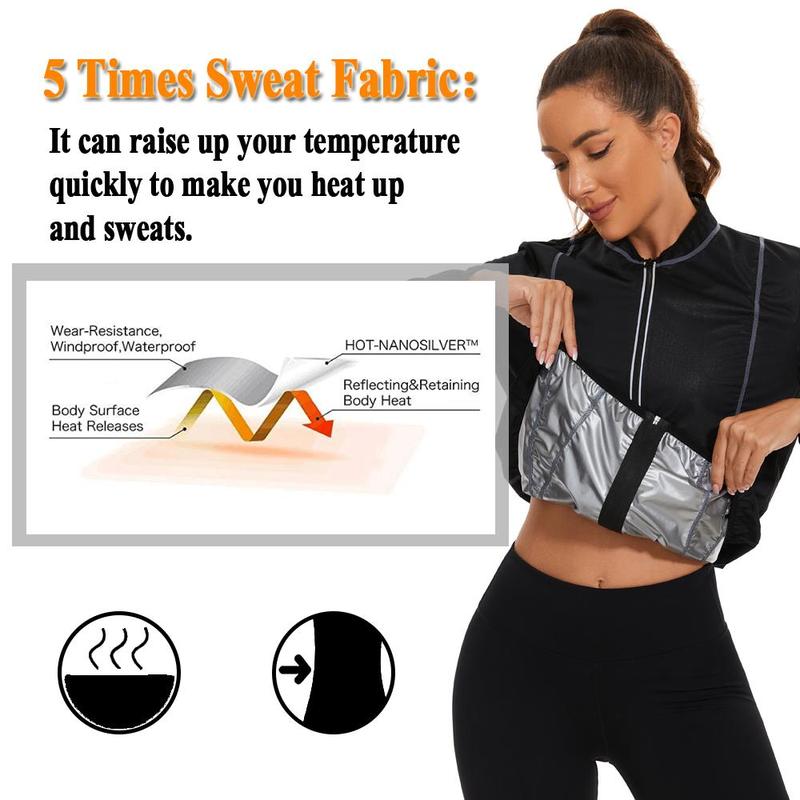 Women's Sauna blazer with Sweat-Maximizing Material, Front Zip for Convenience, Precise Stitching, Flexible Cuffs and Neck, and Daring Grey Stripes for a Dynamic, Comfortable, and Effective Workout Session,Elevate Your Fitness