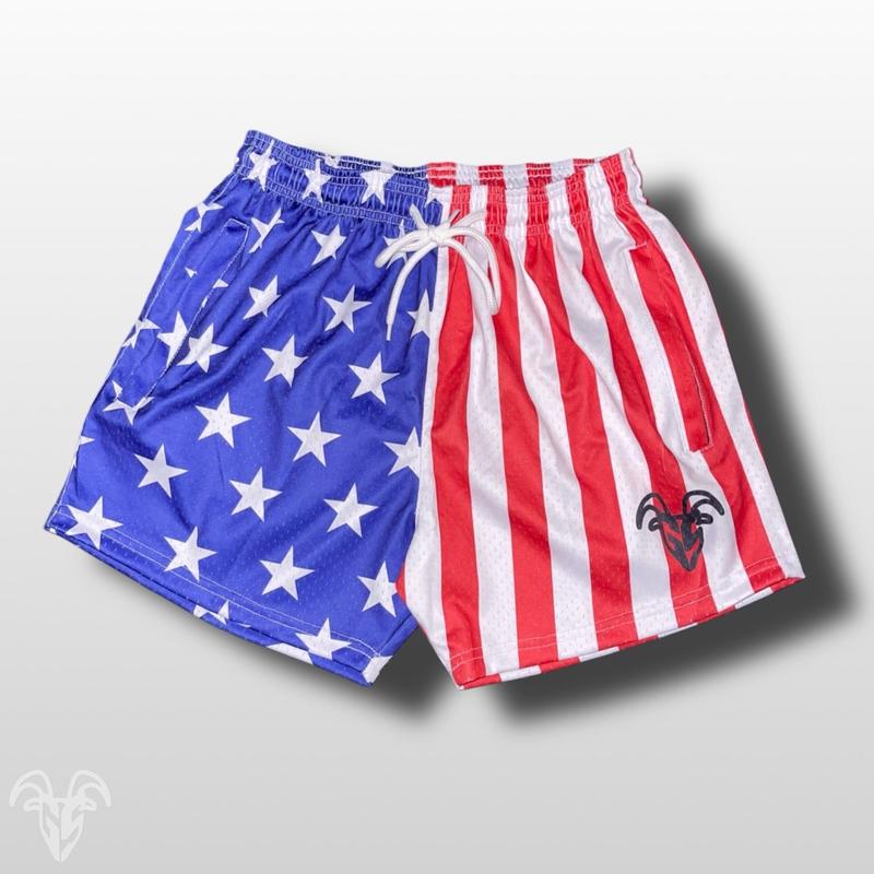 Men's Goat Strength Mesh Shorts   Men's Shorts 5 inch inseam American Flag Gym Shorts Breathable Elastic Workout shorts   USA Shorts