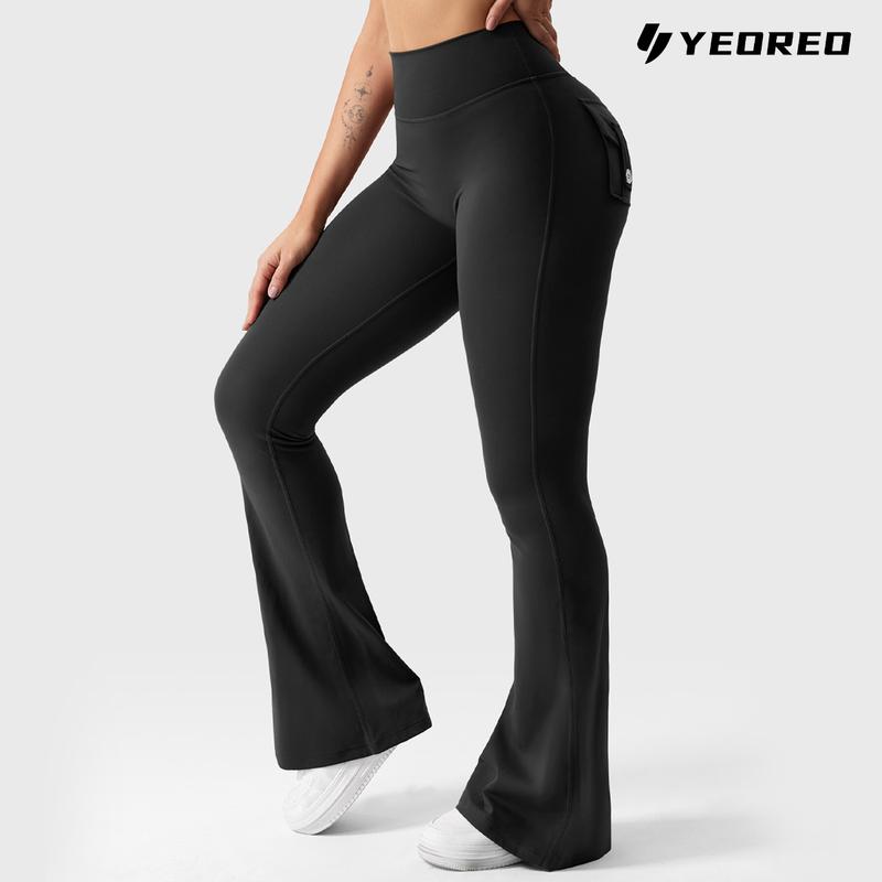 YEOREO Women's Flared Leggings with Pockets Women's Fitness Leggings Butt Lifting Fitness Yoga Leggings exercise pants activewear outdoor