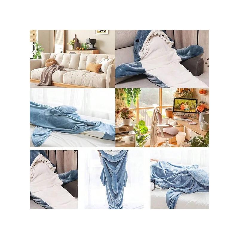 1pc Shark Pattern Sleeping Bag For Adult Wearable Shark Sleeping Bag Hoodie Cartoon Animals Sleeping Bag Cute Funny Blue Shark Flannel Hoodie Sleeping Bag Gift For Sofa Couch Bed Car Camping