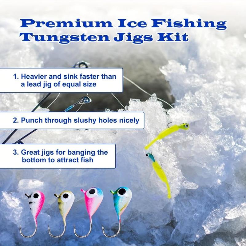 Ice Fishing Tungsten Jig Set, 1 Set Ice Fishing Lures for Panfish, Crappie, Bass, Bluegill, Outdoor Fishing Accessories