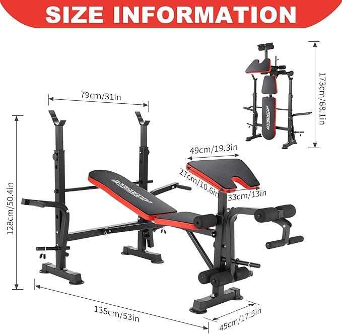 OPPSDECOR 6-in-1-660lbs Adjustable Weight Bench Set with Barbell Rack, Incline Bench Press, Leg Developer & Preacher Curl Capacity for Home Gym