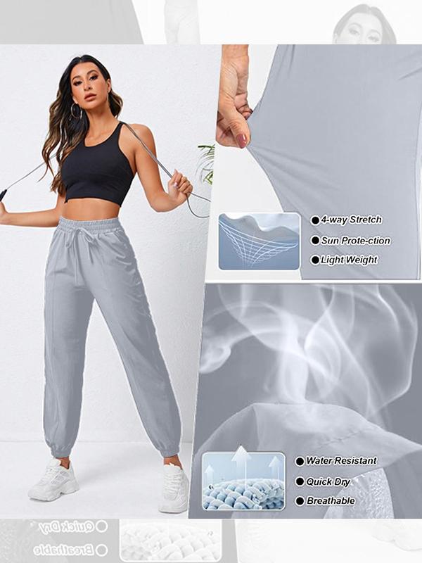 Women's Solid Pocket Drawstring Waist Sports Pants, Casual Elastic High Waist Jogger Pants for Outdoor Tennis, Ladies Sportswear for All Seasons