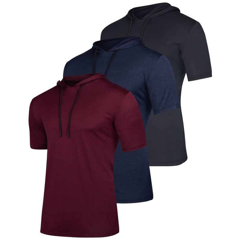 Real Essentials 3 Pack: Men's Dry Fit Short Sleeve Active Athletic Hoodie Pullover Sweatshirt (Available in Big & Tall)