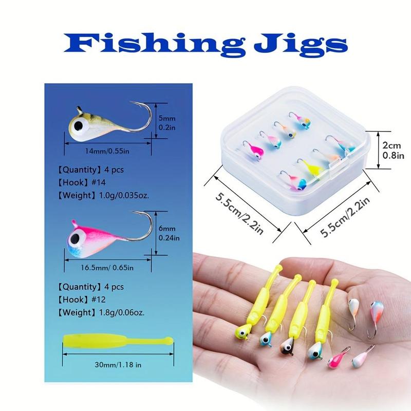 Ice Fishing Tungsten Jig Set, 1 Set Ice Fishing Lures for Panfish, Crappie, Bass, Bluegill, Outdoor Fishing Accessories