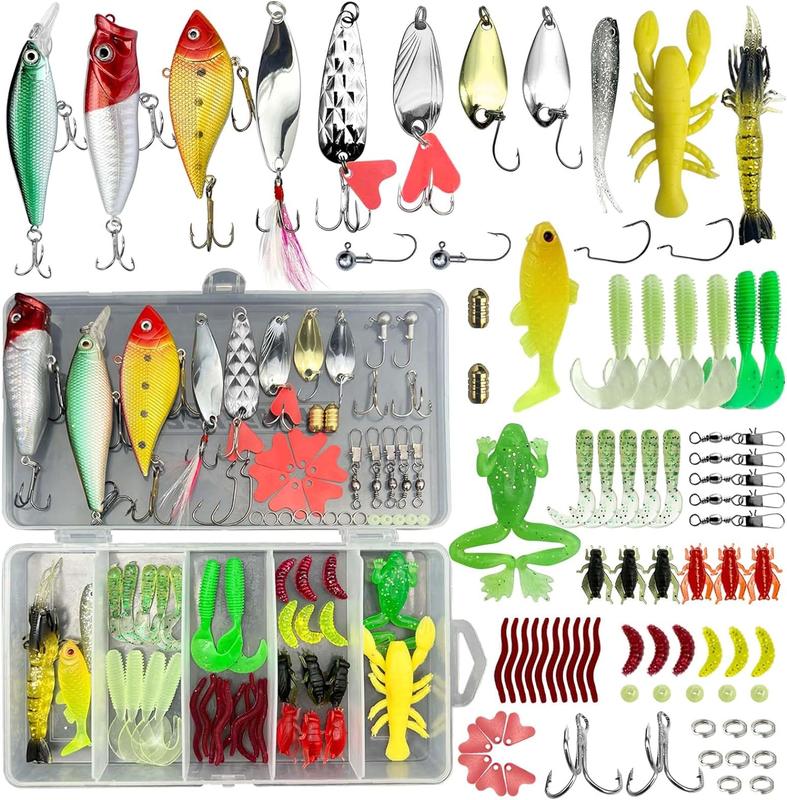 Fishing bait set, fishing lures with hooks, multi-functional fishing accessories suitable for oceans, freshwater lakes and streams, outdoor fishing accessories.