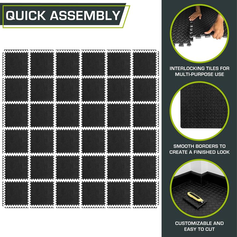 Prosourcefit Puzzle Exercise Mat ½ In, EVA Interlocking Foam Floor Tiles for Home Gym, Mat for Home Workout Equipment, Floor Padding for Kids, Black, 24 in X 24 in X ½ In, 24 Sq Ft - 6 Tiles ProsourceFit