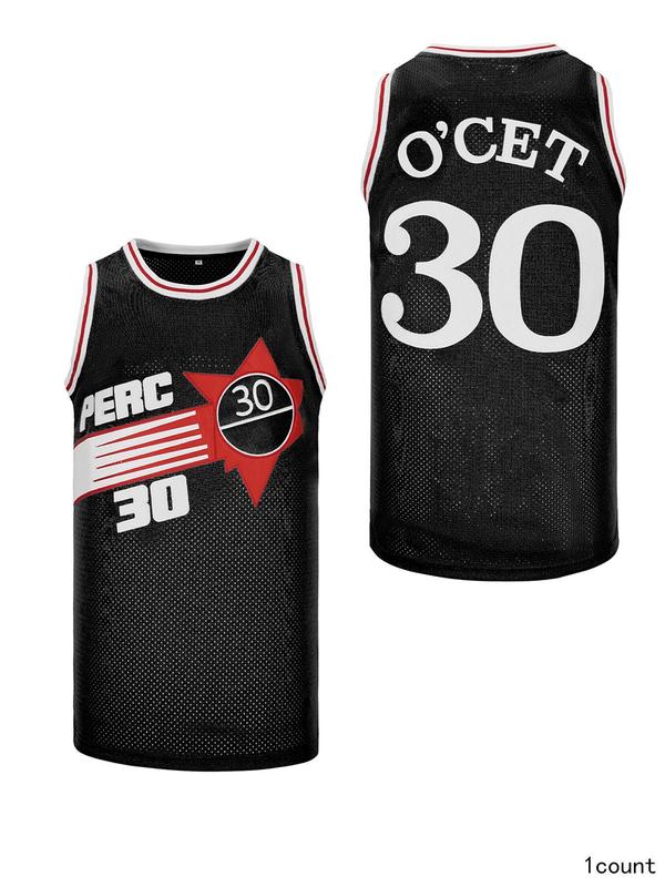 Men's Letter & Number 30 Embroidery Contrast Binding Sport Basketball Jersey, Regular Fit Sporty Sleeveless Round Neck Basketball Vest, Summer Sportswear for Men