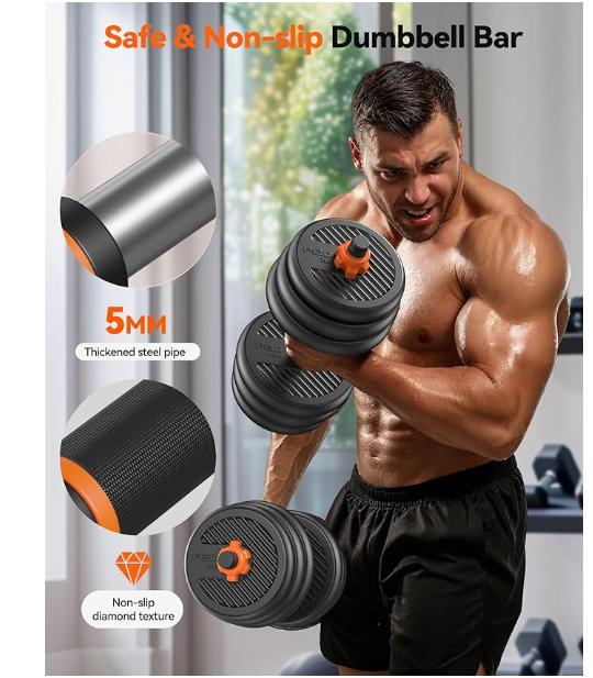 FEIERDUN Adjustable Dumbbells, 20 30 40 50 60 70 90lbs Free Weight Set with Connector, 4 in1 Dumbbells Set Used as Barbell, Kettlebells, Push up Stand, Fitness Exercises for Home Gym Suitable Men Women