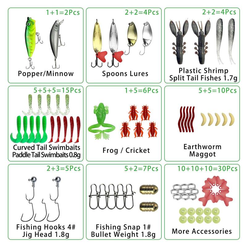 Fishing bait set, fishing lures with hooks, multi-functional fishing accessories suitable for oceans, freshwater lakes and streams, outdoor fishing accessories.