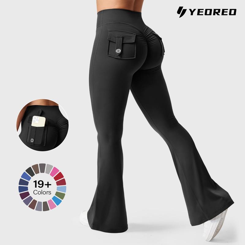 YEOREO Women's Flared Leggings with Pockets Women's Fitness Leggings Butt Lifting Fitness Yoga Leggings exercise pants activewear outdoor