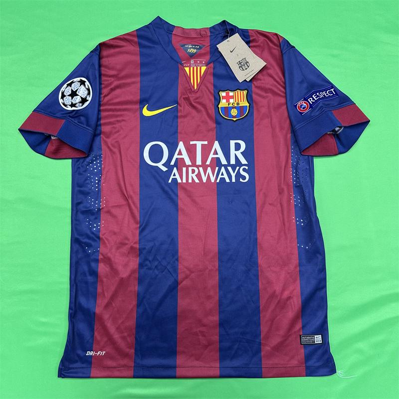 Nike 1415 Season Barcelona Home Champions League Final Short Sleeve Top Neymar Jr. No.11 Retro Soccer Jerseys Quick Drying