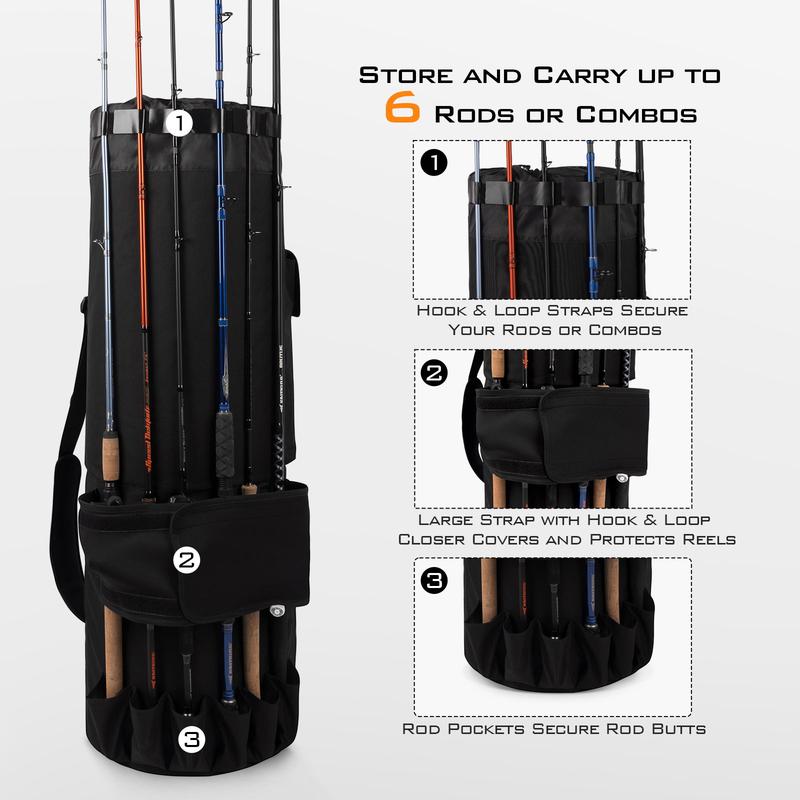 KastKing Karryall Fishing Rod Bag,81L Large Storage Water-resistant Rod Case Holds 6 Rods & Reels, Foldable Fishing Bag Accommodate Fishing Gear and Equipment, Fishing Gifts for Men