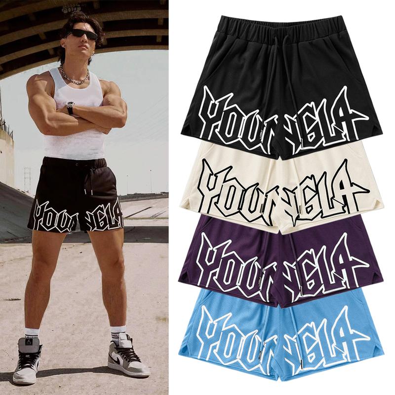 Youngla Men's Quick Dry Basketball Training Shorts with Adjustable Strap Embellishment