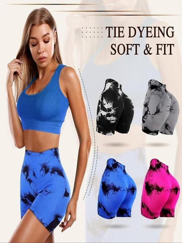 Women's Tie Dye Print Scrunch Butt Sports Shorts, Breathable Comfortable High Waist Skinny Shorts for Yoga Gym Workout Running, Ladies Sportswear for All Seasons