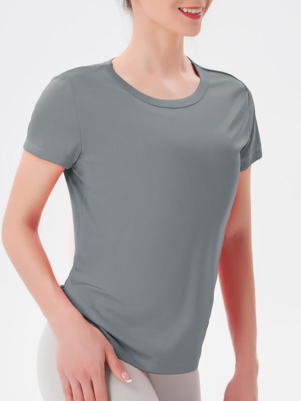 Women's Plain Cut Out Round Neck Sports Tee, Casual Breathable Lightweight Quick Drying Moisture Wicking Sports T-shirt for Yoga Gym Workout Running, Ladies Sportswear Clothing, Women's Summer Clothes