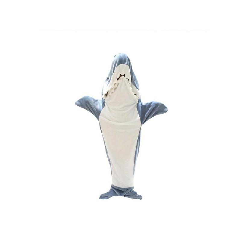 1pc Shark Pattern Sleeping Bag For Adult Wearable Shark Sleeping Bag Hoodie Cartoon Animals Sleeping Bag Cute Funny Blue Shark Flannel Hoodie Sleeping Bag Gift For Sofa Couch Bed Car Camping