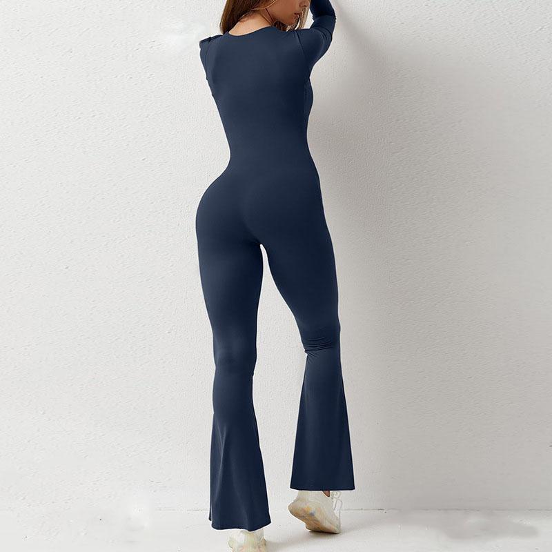 Autumn And Winter Seamless Square Collar Long Sleeve Flared Pants Yoga Jumpsuit High Elastic One-Piece Yoga Wear