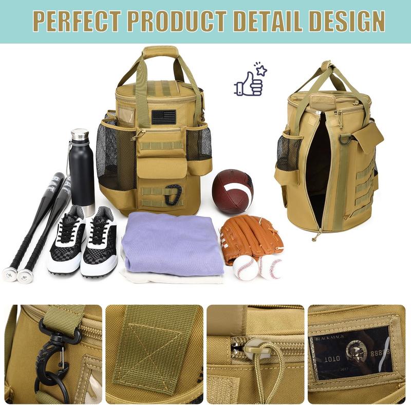 Baseball Bucket Bag Baseball Coaching Accessories Organizer  Style Softball Bucket Bag with Anti-Slip Bottom, Multiple Pockets for Bat, Gloves, Scoreboards