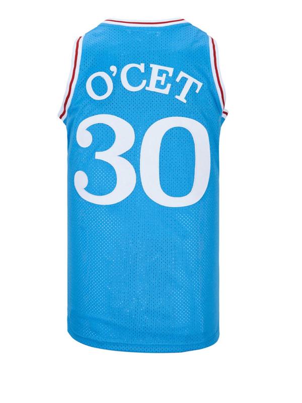 Men's Letter & Number 30 Embroidery Contrast Binding Sport Basketball Jersey, Regular Fit Sporty Sleeveless Round Neck Basketball Vest, Summer Sportswear for Men