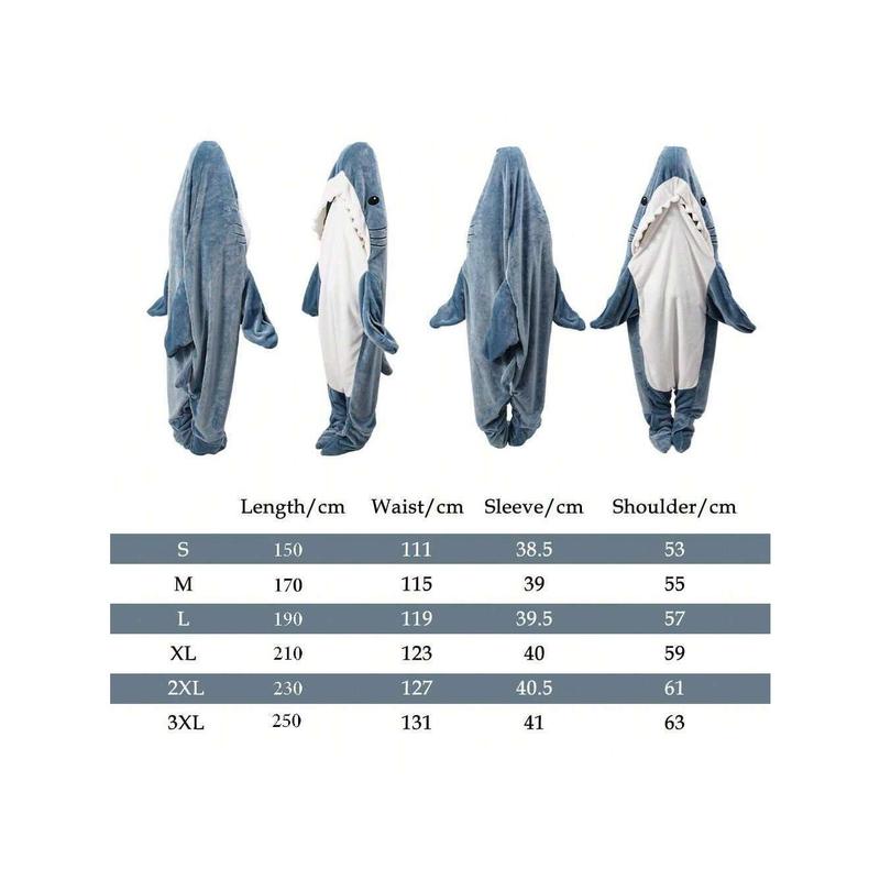 1pc Shark Pattern Sleeping Bag For Adult Wearable Shark Sleeping Bag Hoodie Cartoon Animals Sleeping Bag Cute Funny Blue Shark Flannel Hoodie Sleeping Bag Gift For Sofa Couch Bed Car Camping