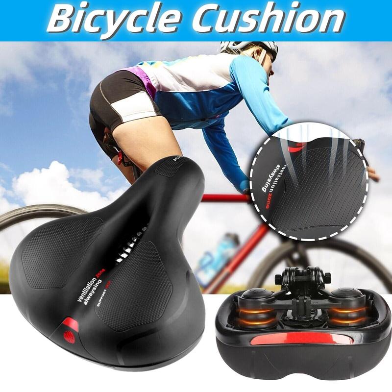 Mountain Bike Bicycle Seat Saddle Replacement, Wide Big Bum Gel Sporty School City Bike Pad Saddle Air Cushion Breathable Spring Design Protection